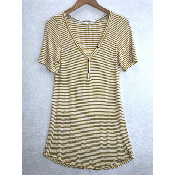 Anthropologie Pure + Good Striped Shirt Dress Yellow White Size Small - Picture 1 of 9